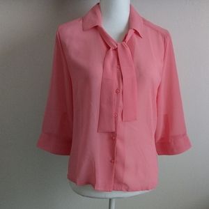 Sheer pink Blouse with bow tie